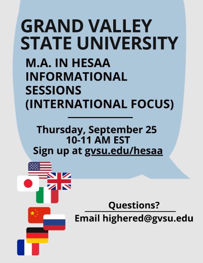 GVSU M.A. in HESAA Informational Session (Int'l Student Focus)